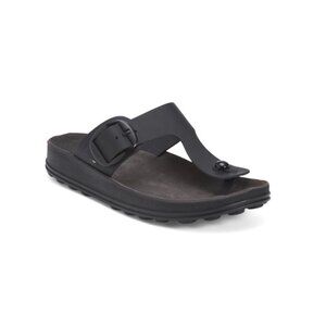 FANTASY SANDALS Black Made In Greece Leather Brooke Thong Toe Sandals